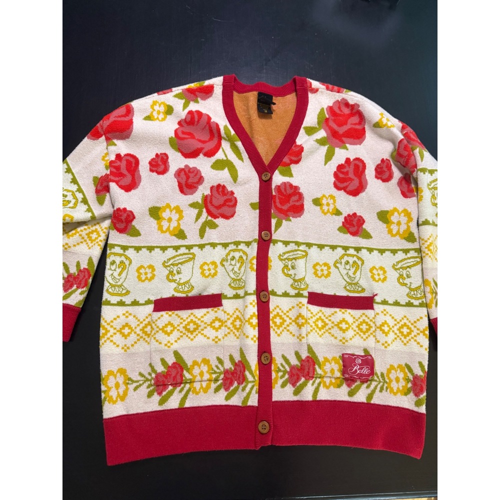 Disney Princess Belle Cardigan BoxLunch Chip Rose Floral Knit Sweater Womens 2X